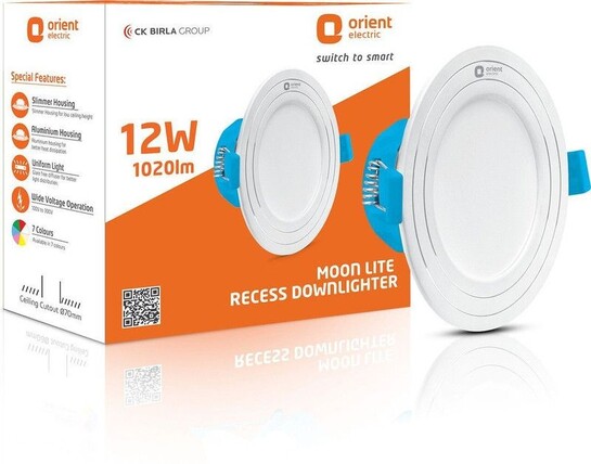 Orient Electric Moonlite Recess 12W Downlighter - Warm White Downlighter Ceiling Light Ceiling Lamp (White)
