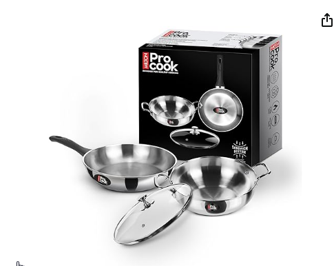 Milton Pro Cook Induction Cookware & Gas Stove Friendly Sandwich Bottom 3 Pc Cookware Set