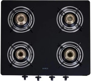 Elica 594 Ct Vetro Black Glass Manual Gas Stove (4 Burners)