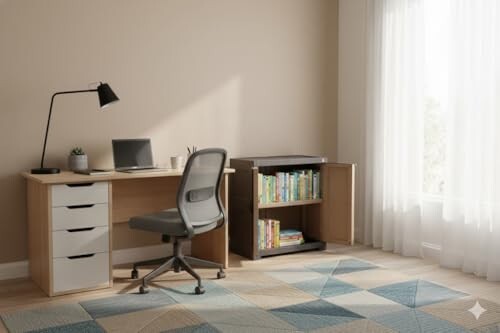 Cello Novelty Compact Bookshelf, Walnut & Brown | 2 Dustproof Doors