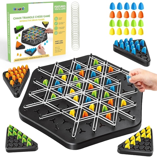 Kidology Chain Triangle Chess Game | Rubber Band Triggle | 2-4 Players | Brain Teaser | Family Game
