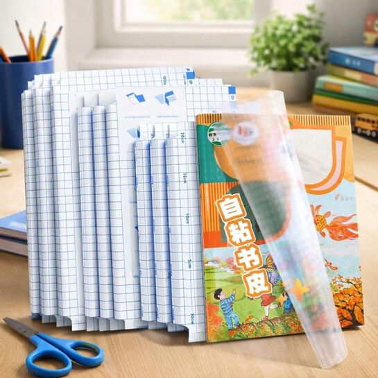 E-COSMOS® 30 Pcs Self-Adhesive Clear Book Covers, Transparent Waterproof Protective Stickers for School Notebooks and Textbooks, Easy-to-Apply Plastic Film Sheets, (Clear)