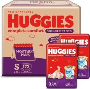 Huggies Complete Comfort Wonder Pants, India's Fastest Absorbing Diaper | Pant Diapers - S (172 Pieces)