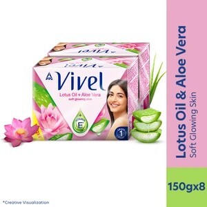 Vivel Lotus Oil Grade 1 Bathing Soap Highest Soap Grade 76% TFM Vitamin E (8 x 150 g)