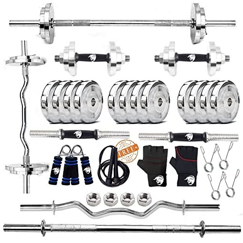 BULLAR Steel Home Gym Set with 5Ft Straight Rod, Curl bar, (10kg-70Kg)
