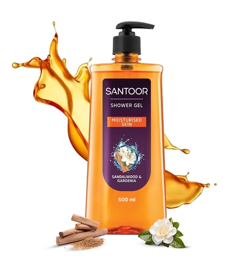 Santoor Moisturizing Shower Gel With Natural Sandalwood & Gardenia Extracts| For Men & Women| Moisturizing Body Wash With Glycerin | Suitable For All Skin Types| No Parabens| No Silicones| 500ml
