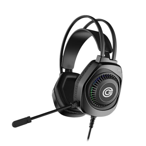 Circle Aura Warrior Wired Gaming Over-Ear Headphones, 3D RGB Headband, 50mm Neodymium Drivers, 2.2m Cable, Mic, Memory Foam Cushioning, 3.5mm + USB Connector, Black