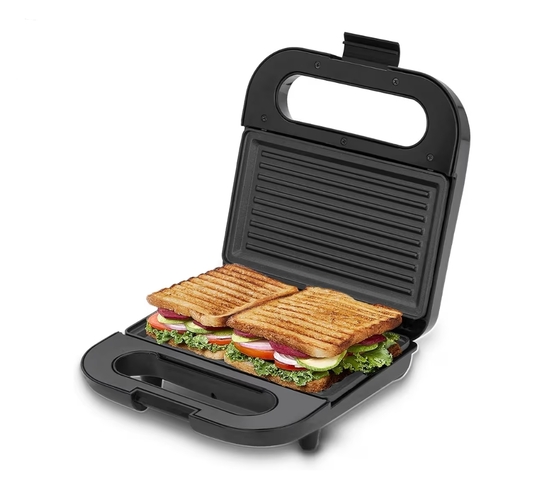 Bajaj SWX 6 800-Watt 2-Slice Sandwich Griller | Non-Stick Coated Plates for Easy-to-Clean | Upright Compact Storage | Buckle Clips Lock | 2 Years Warranty | Black