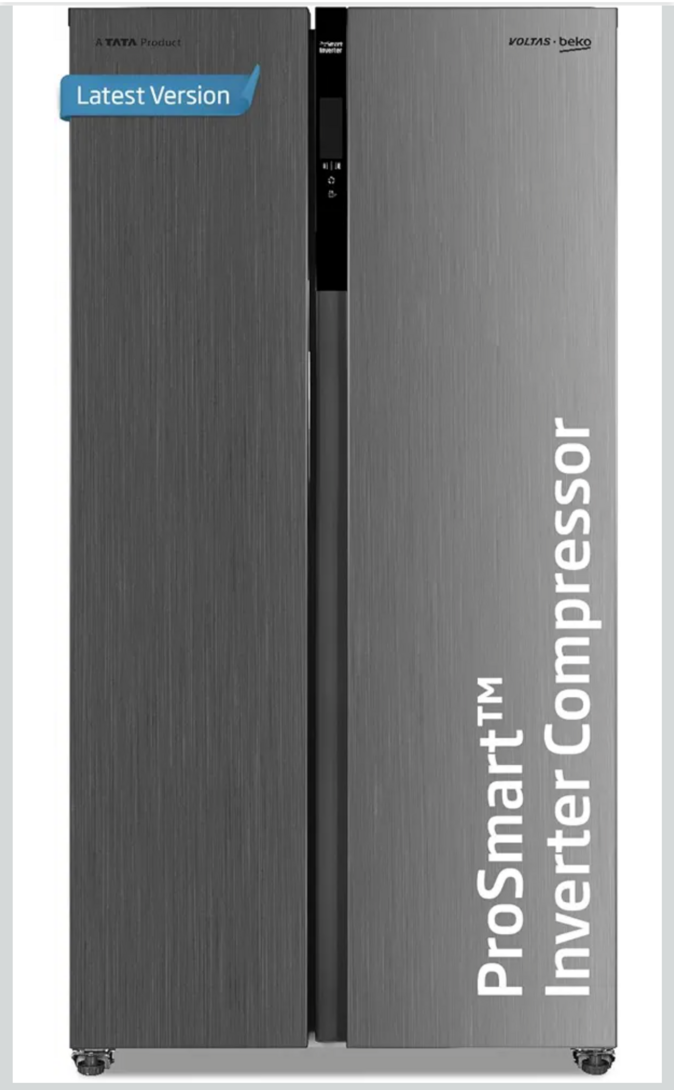Voltas Beko, A Tata Product 472 L Side by Side Frost Free Refrigerator with ProSmart Inverter Compressor (RSB495/FPV300RXID, INOX steel, Electronic Temperature Control and Display)