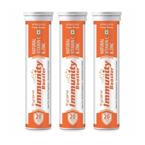 Trycone Immunity Booster For Adults With Natural Vitamin C 60 Effervescent Tablets – Orange Flavour