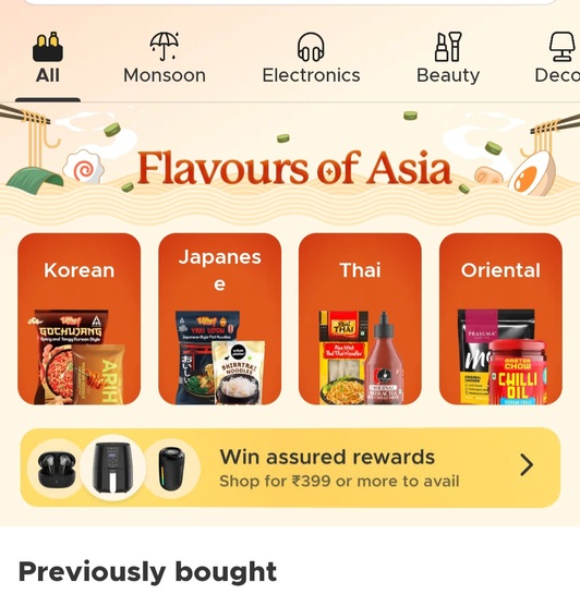[Blinkit | Account/Location Specific] Buy ₹399+ Eligible Asian Products & Get Assured Scratch Card (Air Fryer, TWS, Speaker, ₹1,000 Yatra Voucher & More)