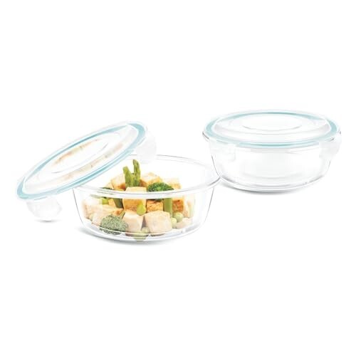 SIGNORA WARE Lock N Store Round Glass Container Set| Microwave Safe (620ml + 400ml| Set of 2| Clear)