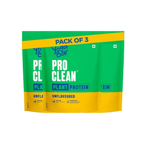 JioMart - Yogabar Pro Clean Plant Protein |Pack of 3, 500g Each | Unflavoured | 28g Protein per Serving | Clean & Natural Plant Blend |No Added Sugar 