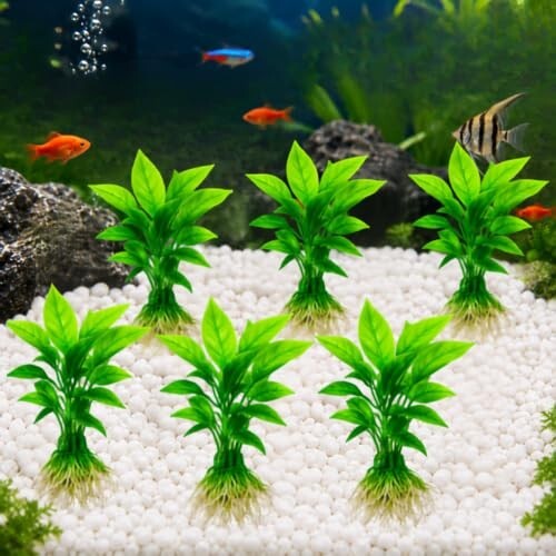Foodie Puppies Aquarium Artificial Plants with Resin Base - (Long Leaf Plant, Set of 6)