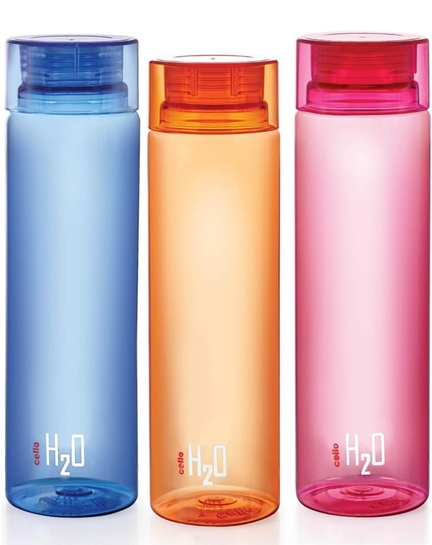 CELLO H2O Water Bottles Set of 3 Pcs For Daily Use, 1000ml Each Multicolor