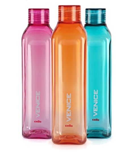 CELLO Venice Water Bottles Set of 3 Pcs For Daily Use, 1000ml Each Multicolor 