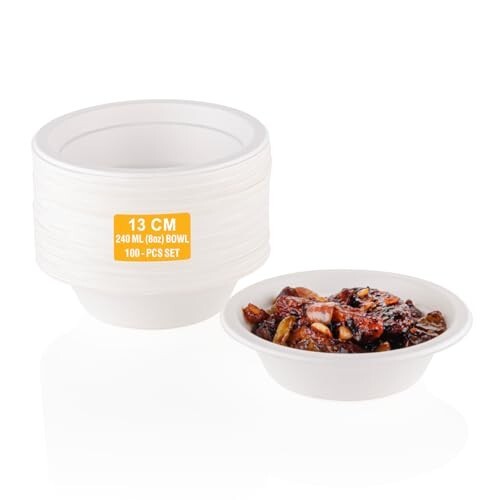 Clazkit 240 Ml, 100-Pack Round Compostable Bagasse Bowls