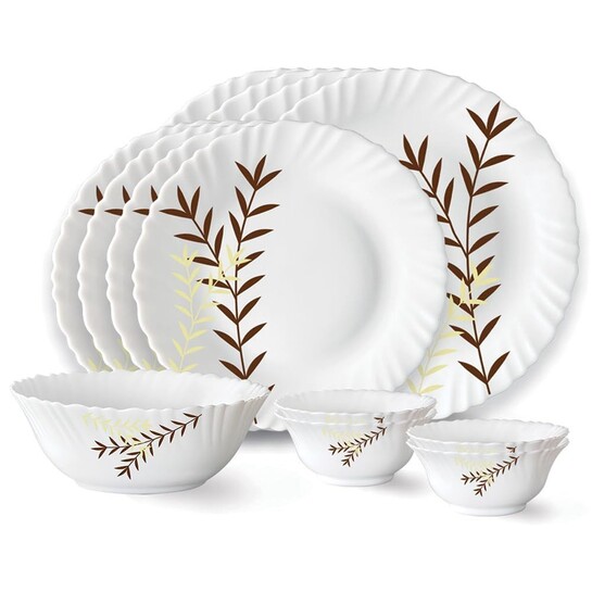 Larah by Borosil Oak Fluted Series Opalware Dinner Set | 13 Pieces
