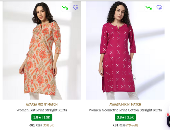 Ajio-Women's Kurta Starts at ₹81