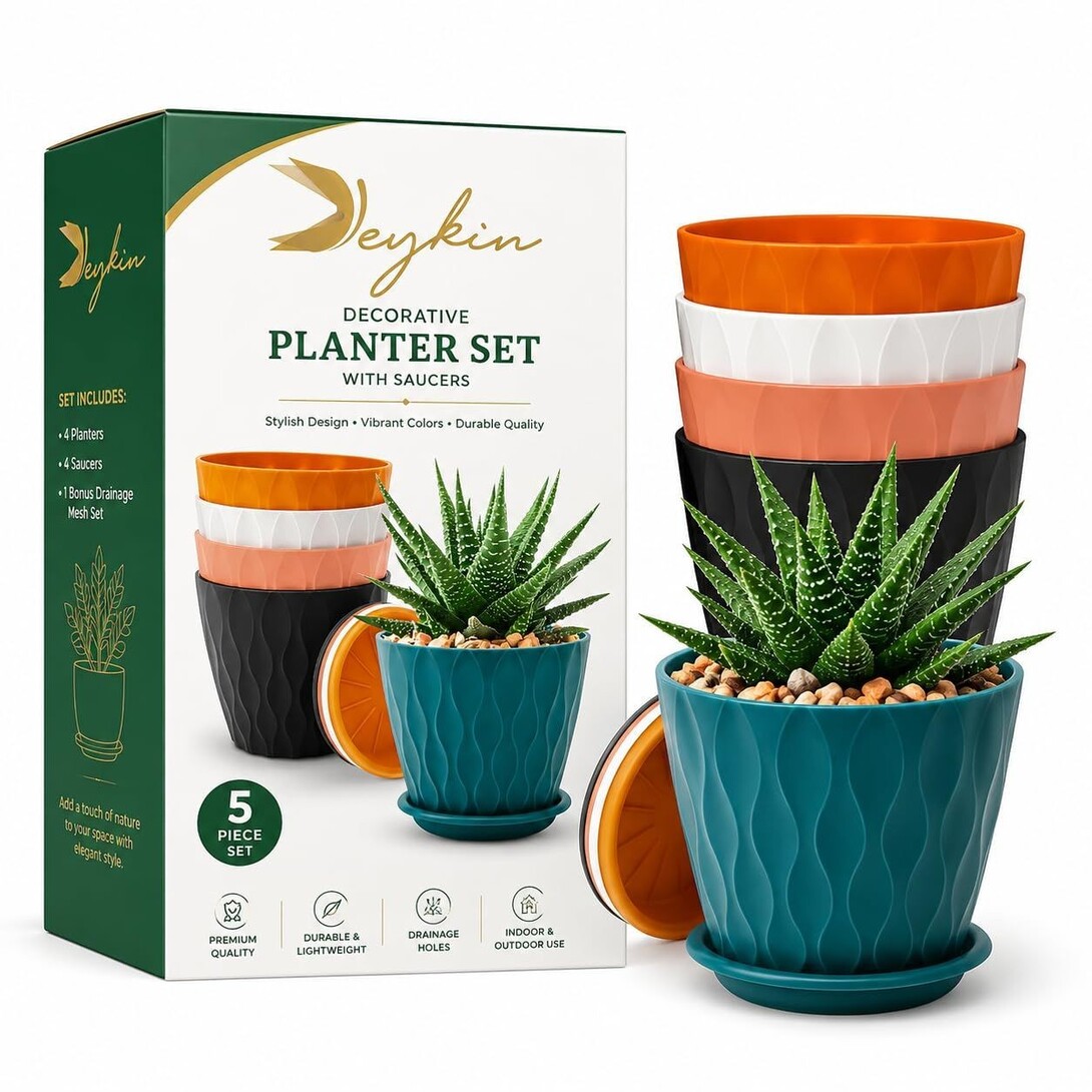 Plastic Round Flower Pots for Home Planters, Terrace, Garden Etc | Pack of 05 | Multicolor | Suitable for Home Indoor & Outdoor Gardening Plants (Perforated)