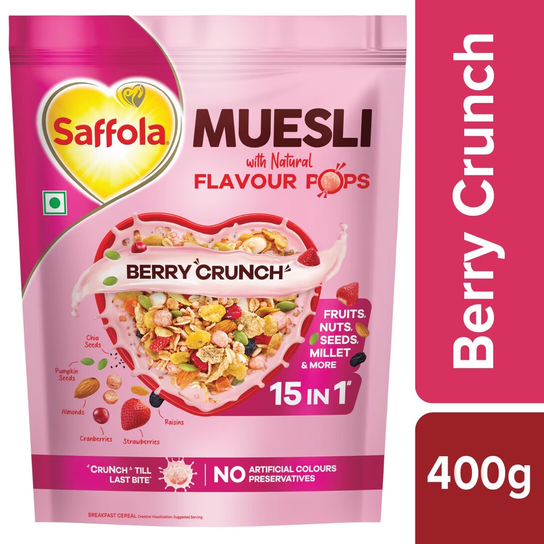 Saffola Berry Crunch with Natural Flavour Pops Muesli 400 g  location specific