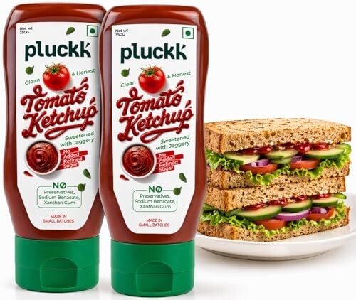 Pluckk Tomato Ketchup - Pack of 2 (350g Each) | Sugar Free Ketchup