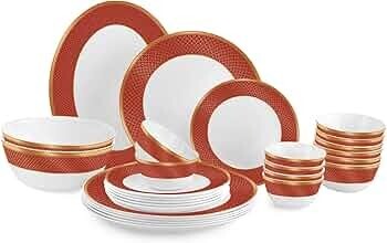 Cello Opalware Solitaire Series Ruby Dinner Set, 27 Units