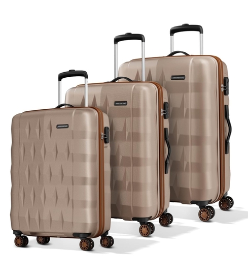 Aristocrat Comet Set of 3 (S+M+L) Hard Case Trolley Bags, Champagne 8-Wheels, Durable Case, Spacious, Combination Lock, Sturdy Zipper, Lightweight Travel Luggage, 3-Year Global Warranty