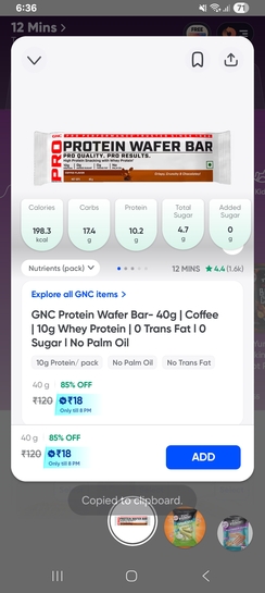 Instamart: Protein Waffer Bar at 18