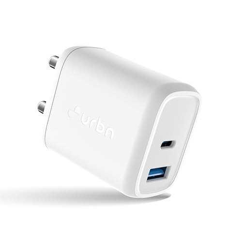 URBN 25W Dual USB Type-C Travel Adaptor with GaN Technology for Google Pixel, Xiaomi, Motorola, iPhone, Samsung Galaxy Tab S/A Series, Galaxy S10/M54/M55/A80/A90/S25/S24 (White)