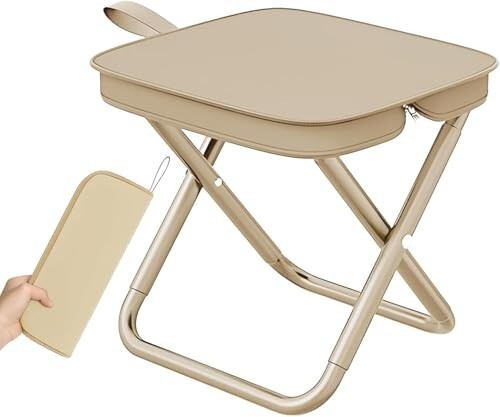 Folding Stool, Beige, Portable, Lightweight, Collapsible for Indoor and Outdoor Use, Home, Garden, Camping