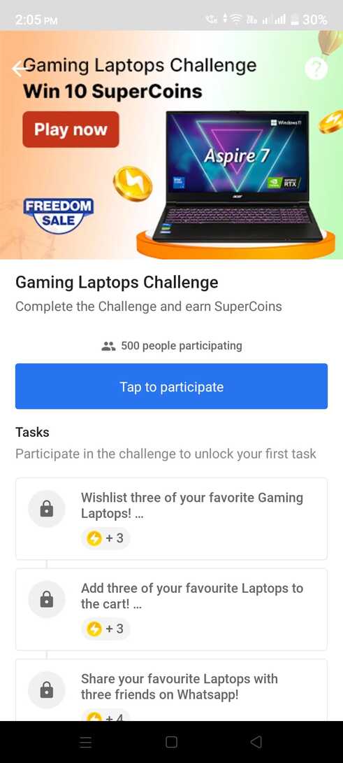 Flipkart - 1 SuperCoins Challenge! | Gaming Laptop | Earn 10 Supercoins