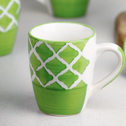 The Earth Store Green Moroccan Ceramic Coffee Mug Set of 1, 250ML | Ceramic Tea/Milk Mug | Dishwasher & Microwave Safe Coffee Mug | Perfect for Gifting, Daily Use