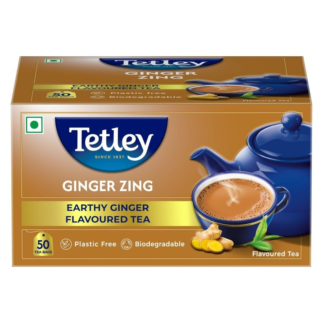 Tetley Ginger Zing Flavoured Chai Black Tea 50 Tea Bags,100 Grams  @233