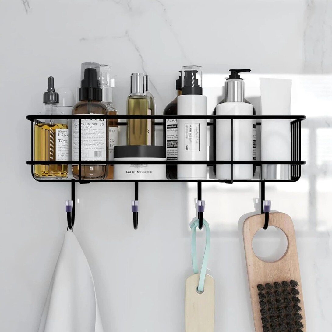  METAL BATHROOM WALL SHELF WITH 4 HOOK @72