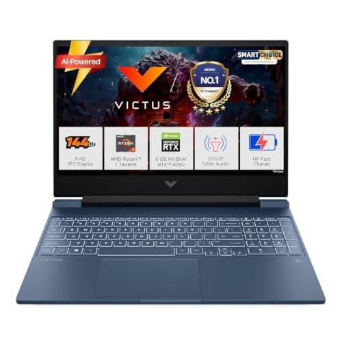 HP Victus, AMD Ryzen 7 7445HS, 6GB RTX 4050, 16GB DDR5(Upgradeable) 512GB SSD, 144Hz, IPS, 300 nits, 15.6''/39.6cm, Win11, Office24, Blue, 2.29kg, fb3130AX, DTS Audio, Xbox Gamepass*, Gaming Laptop
