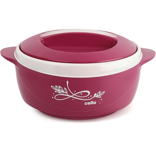 CELLO Sapphire Insulated Casserole Hot Pot For Kitchen 1250 ml Pink | Easy to Serve Airtight Outdoor Safe Inner Steel Insulated Keeps Food Hot & Warm Casserole Hot Pot Case Set For Roti Rice Biryani