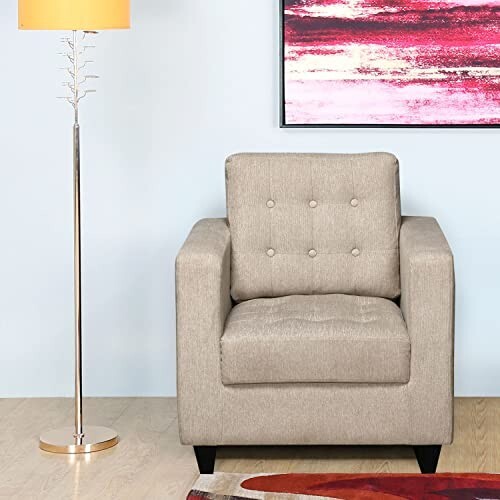 Nilkamal Matthew Fabric 1 Seater Sofa for Living Room in Beige Color & Matte Finish