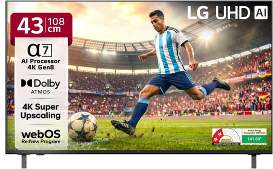 LG AI TV 108 cm (43 inch) Ultra HD (4K) LED Smart WebOS TV 2025 Edition with Alpha7 AI Processor 4K Gen8 | 4K Super Upscaling| 4K Expression Enhancer | NEW AI Magic Remote Compatible