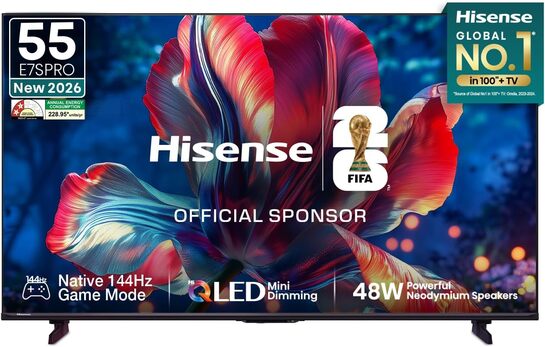 Hisense 55 Inch 55E7S Pro | Mini Dimming | Hi-QLED | Native 144Hz Game Mode 