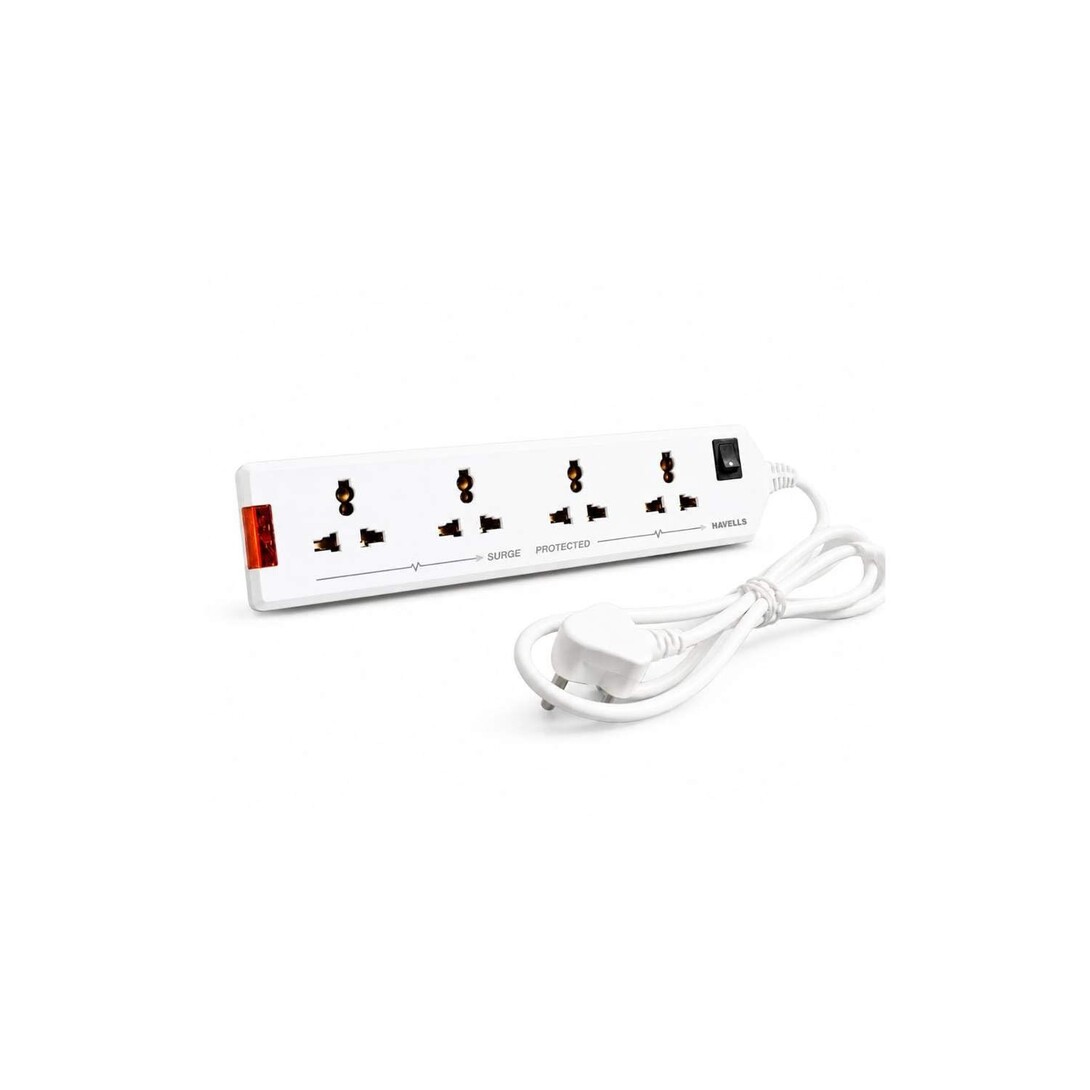 Havells 4 Way Extension Board With Surge & Spike Protection|For Power Requirements Up To 1440W |1.5 Mtr ISI Certified Copper Wire| LED Indicator