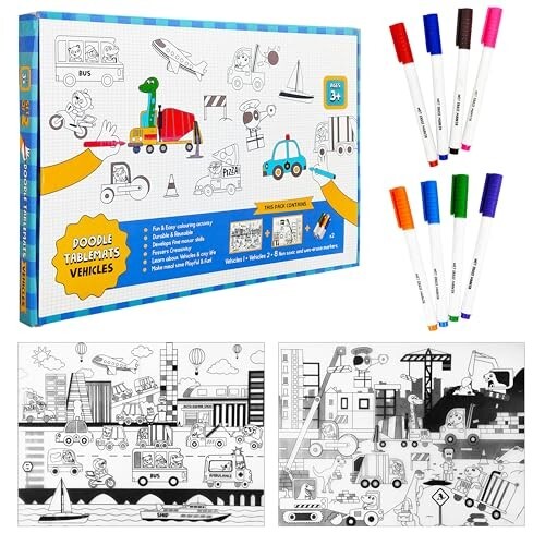VGRASSP Vehicle Themed Doodle Coloring Puzzle Mat for Kids [Apply coupon]