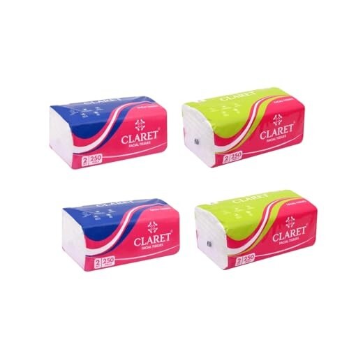 Claret 2-Ply Facial Tissue | 250 Pulls Super Soft & Highly Absorbent | Pack of 4