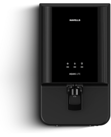 Havells Aquas Lite Water Purifier, UV + UF Purification, 4-stages, 7L Storage, Ideal for Municipal Water, Significant water savings, BIS Approved, Black