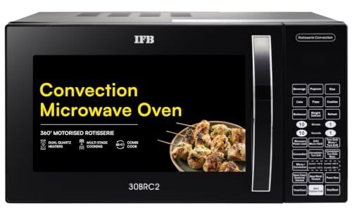 IFB 30L Convection Microwave Oven with 101 Standard Cook Menus (30BRC2, Black, 360 Degree Motorized Rotisserie, Weight Defrost, Steam Clean, Grill & 4 combi cook modes, 10 Power Levels)