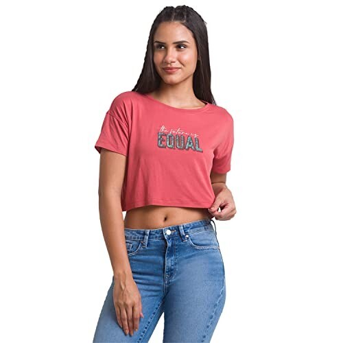Spykar Olive Green Cotton Blend Three-Fourth Sleeve Printed Casual T-Shirt for Women