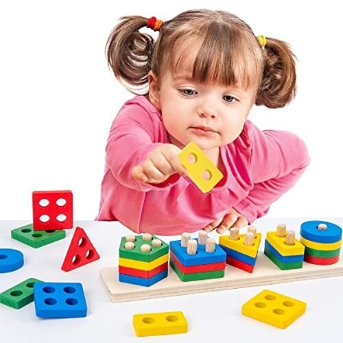 VGRASSP 5 Angle Geometric Shapes Educational Wooden Puzzle Sorting 