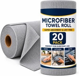 ORJILO Microfiber Cleaning Cloth Roll 20 Pack Grey Cloth Napkins 
