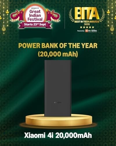 Xiaomi Power Bank 4i 20000mAh 33W Super Fast Charging PD |Smart 12 Layer Protection|Type C Input & Output|Triple Output Ports|Supports Android,Apple, Tablets, Earbuds,Watch(MI Powerbank),Black