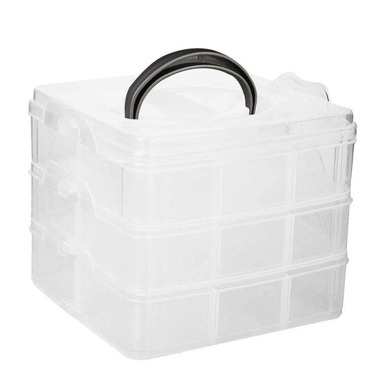 Square Portable Transparent Plastic Detachable Storage 3 Layer 18 Grid with Adjustable Dividers Organizer Case for Jewellery Cosmetic Make up Organisers Sewing Button Earrings Holder